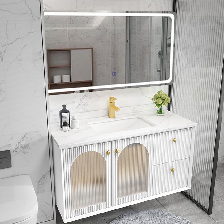 Waterproof Bathroom Vanity Rectangle Single Sink Wood Frame Wall-Mounted Drawers Vanity