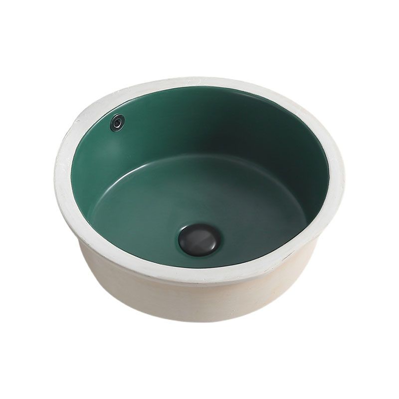 Porcelain Bathroom Sink Round Vessel Lavatory Sink with Pop-Up Drain