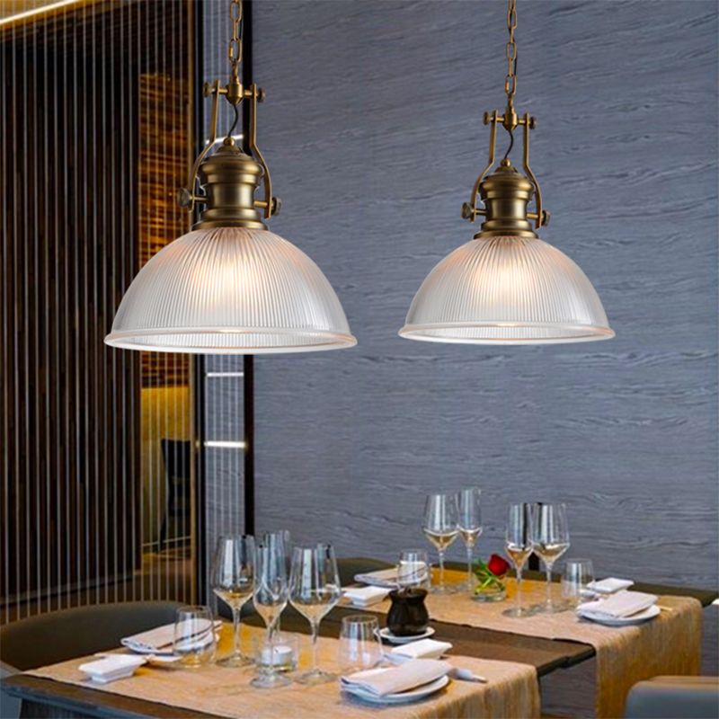 Pendre de dôme de 12 "/ 15" de largeur industriel 1 Verre clairs à la lampe suspendue en laiton pour salle à manger