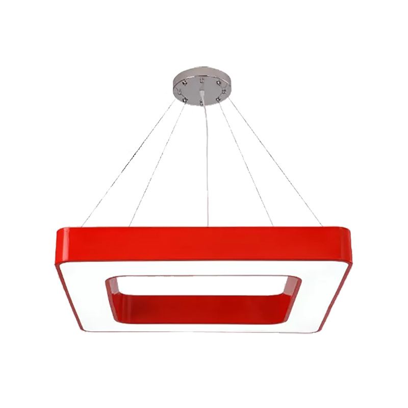 Red/Yellow/Blue/Green Square Pendant Lamp Kids Acrylic LED Chandelier Light Fixture in Third Gear/White Light for Bedroom