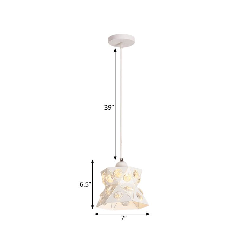 Hourglass Hanging Ceiling Light Modern Iron 1-Light Restaurant Crystal Suspension Lamp in White