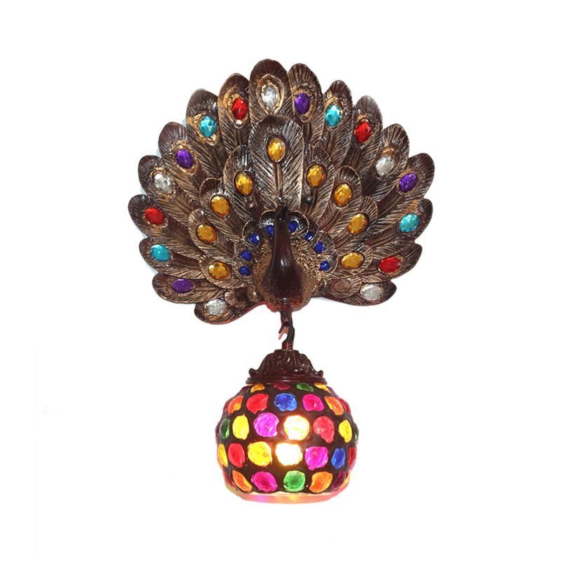 Copper Peacock Mall Mouris Light Bohemian Metal 1 Light Restaurant Light Murce Lampe With Global Shade