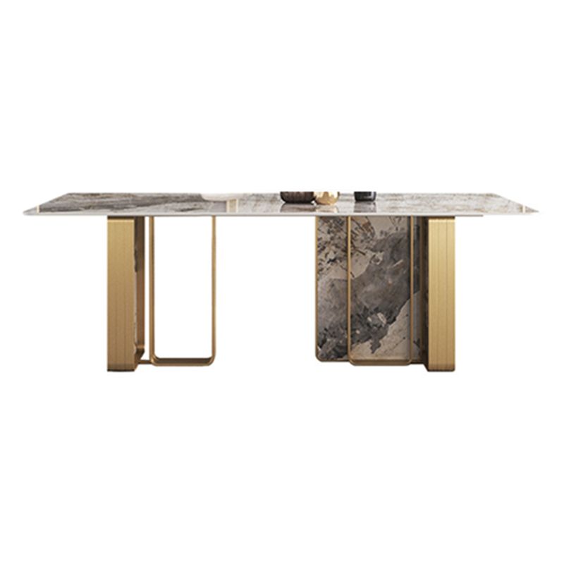 Traditional Luxury Double Pedestal Table Stainless Steel Base Rectangle Dinner Table