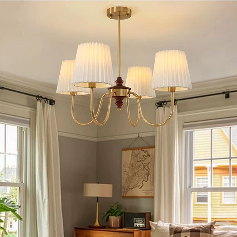 French Style Ceiling Light Cylinder Shape Ceiling Lamp with Fabric Shade for Bedroom