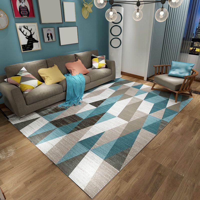 Multi Color Scandinavian Rug Polyster Plant Printed Area Carpet Pet Friendly Easy Care Area Rug for Bedroom