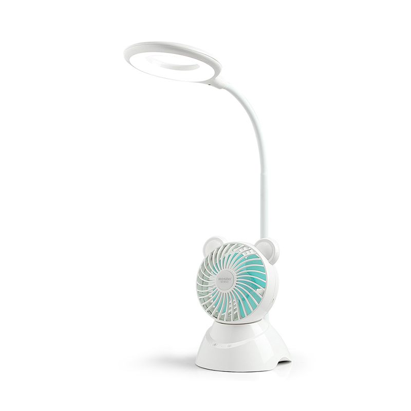 Halo Ring Flexibele LED -studie Licht Macaron Plastic Kids Room Desk Lamp met mini -ventilator in het wit