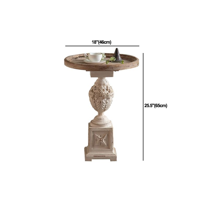 Rustic Style Side End Table Pedestal Distressed Round Sofa Side Accent Table