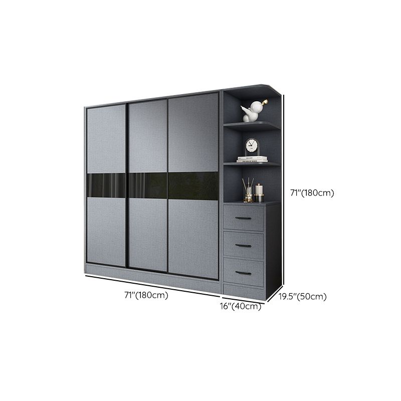 Modern Grey Wardrobe Cabinet Engineered Wood Wardrobe with Garment Rod