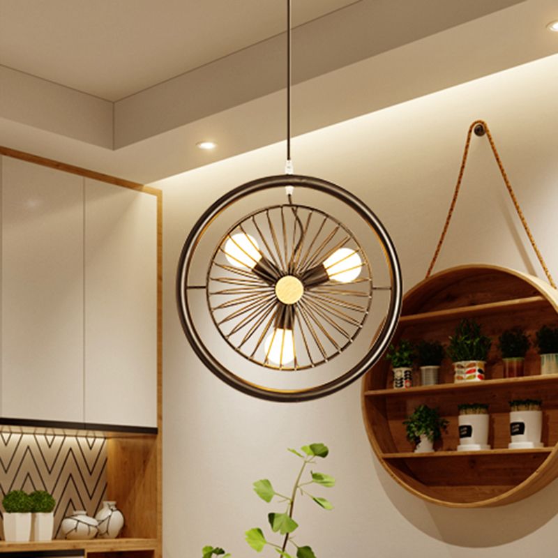 3 lumières en cage lustre éclairage industriel en métal noir en métal pour salle à manger