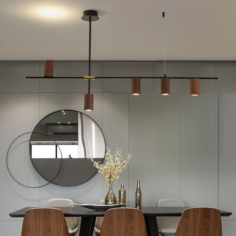 Wood Island Ceiling Light Contemporary Island Lighting in Brown Finish