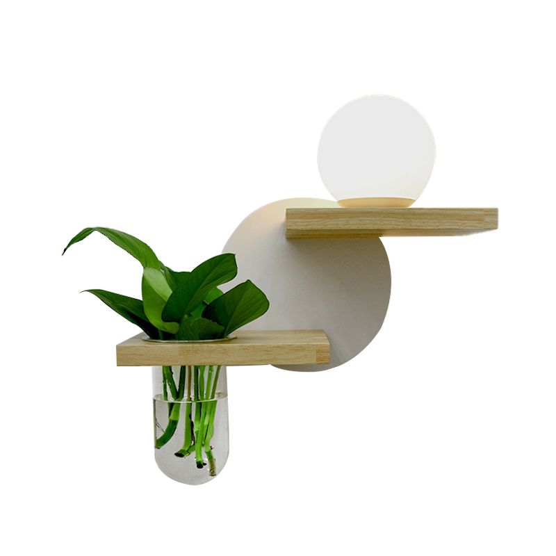 Simple Globe Sconce Fixture 1 Light Wooden LED Wall Lamp in Grey/White/Green for Living Room, Left/Right