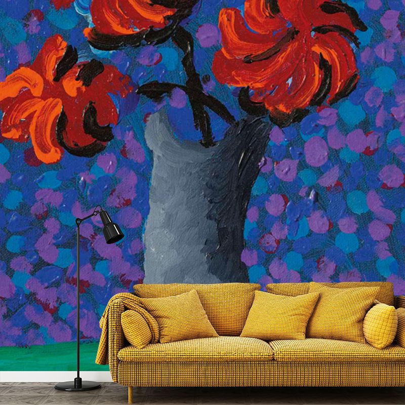 Flower Still Life Wallpaper Murals Artistic Non-Woven Material Wall Decor in Red-Blue-Green