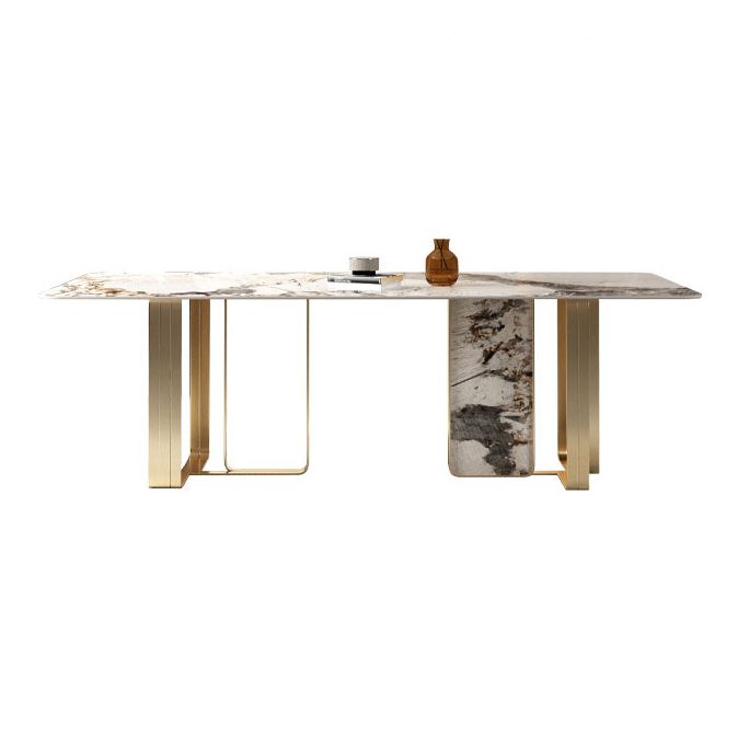 Modern Rectangle Shape Sintered Stone Top Dining Set White Kitchen Dining Set with Double Pedestal