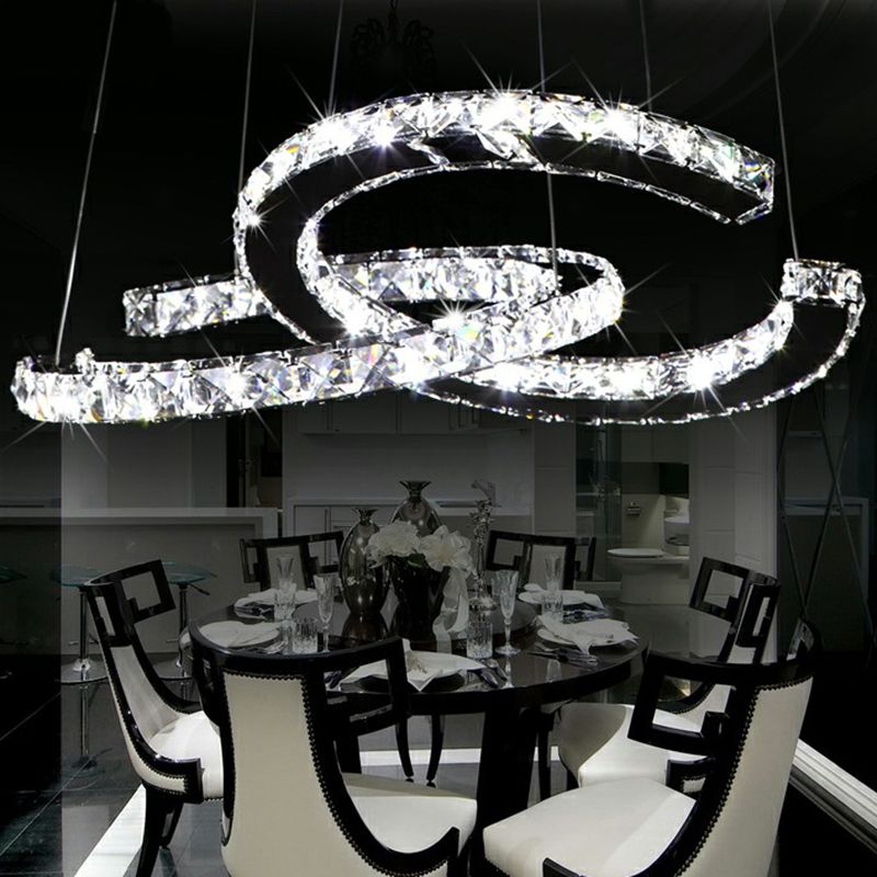 Crystal C Shaped LED Pendant Chandelier Minimalistic Stainless Steel Hanging Ceiling Light
