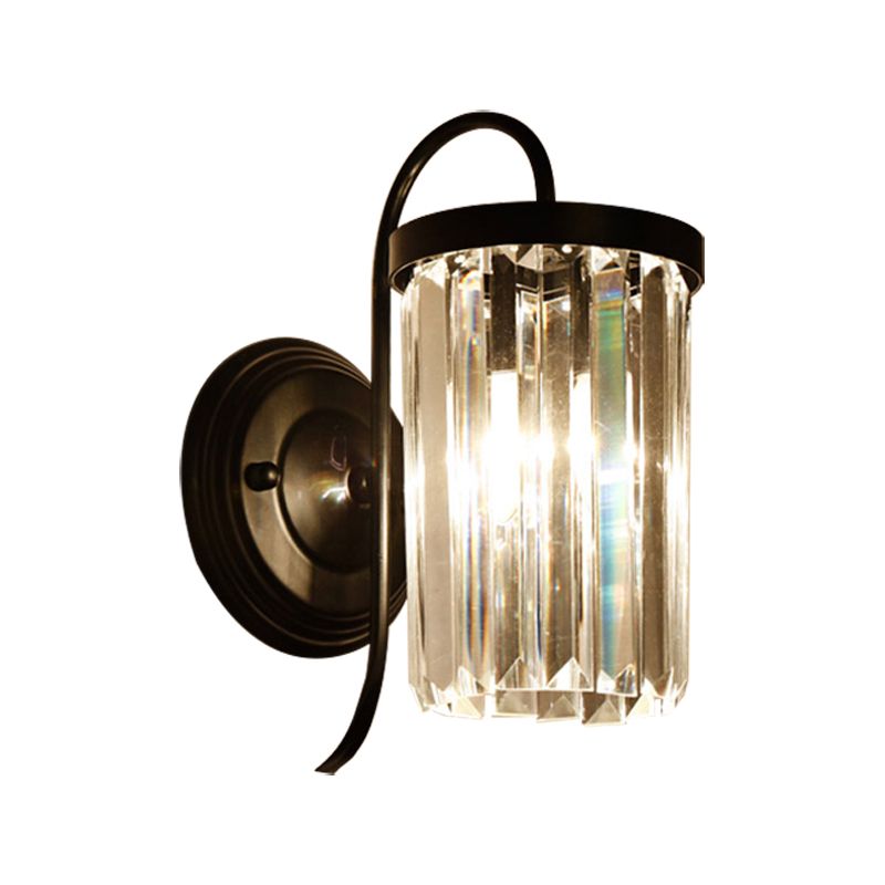 Prismatic Crystal Cylinder Wall Light Fixture Modern 1 Light Gold/Black Wall Mount Light