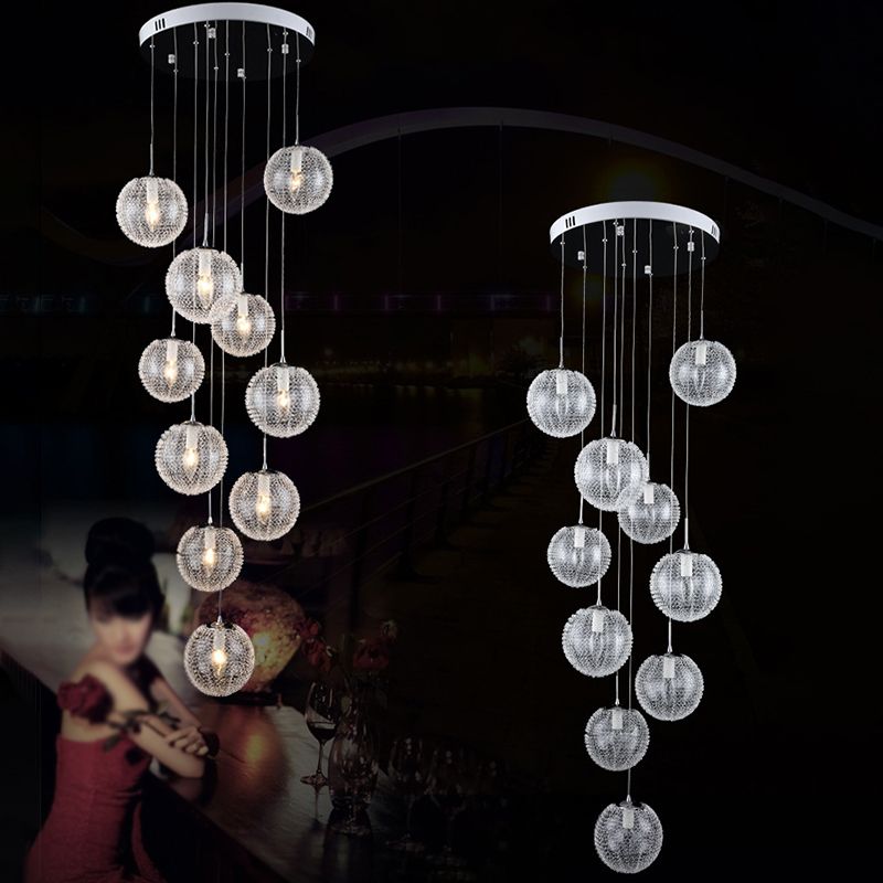 Chromball -Anhänger Leuchte moderne klare Glashängung Licht für Wendeltreppen