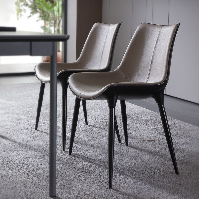Modern Parsons Armless Chairs Leather Curved Dining and Accent Chairs