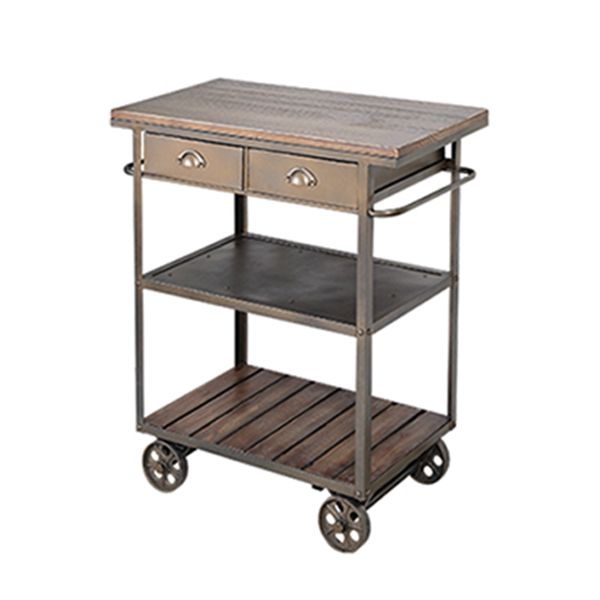 35.43" High Rolling Industrial Kitchen Trolley Wooden Kitchen Trolley for Dining Room