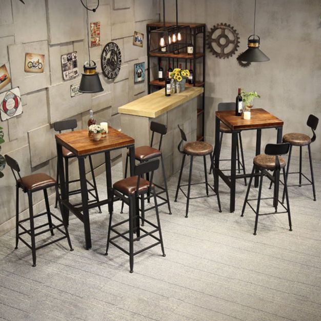 Industrial 1/3/4/5 Pieces Bar Table Set Square Pine Wood Counter Table for Cafe