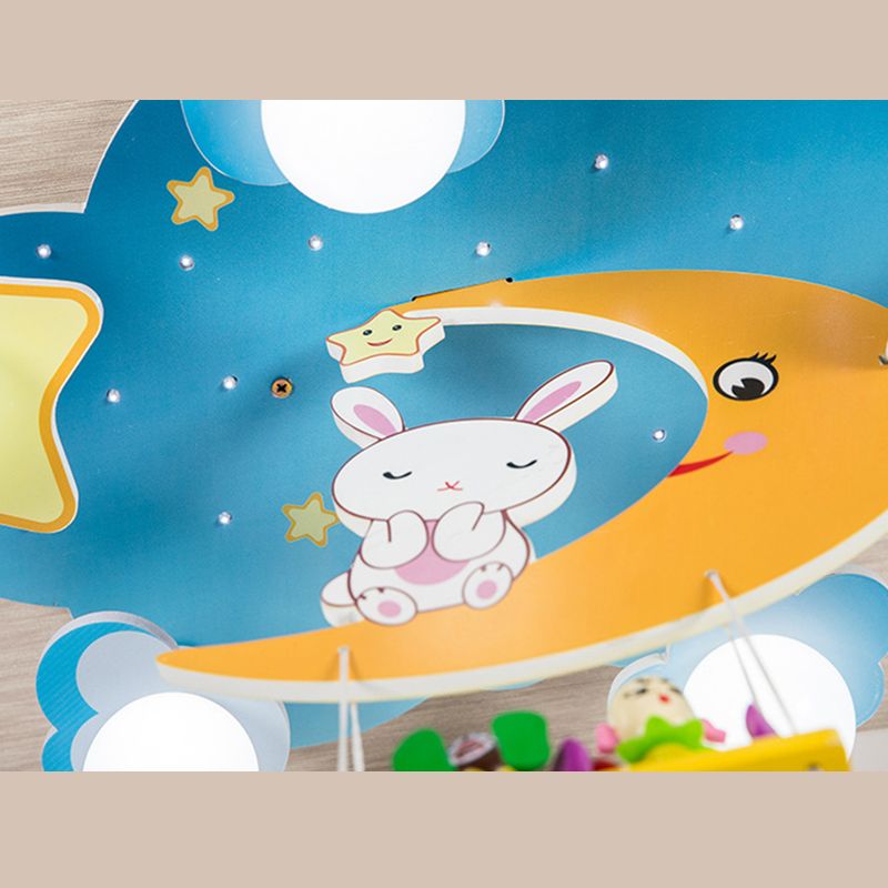 Plafonnier Blue Sky pour enfants, plafonnier en bois à 5 lumières de style créatif avec abat-jour en verre