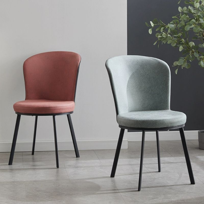 Glam Style Upholstered Armless Side Chair Metal 4 Black Finish Legs Solid Back Chairs