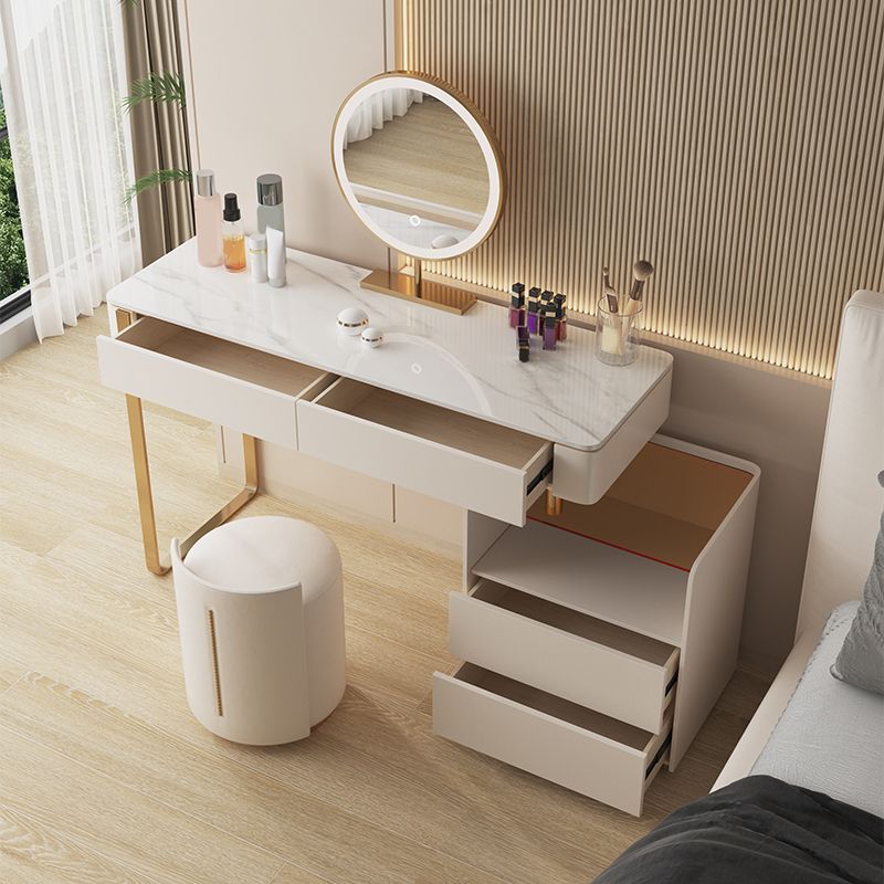 Engineered Wood Makeup Dressing Table Stool Set with Glass Accent