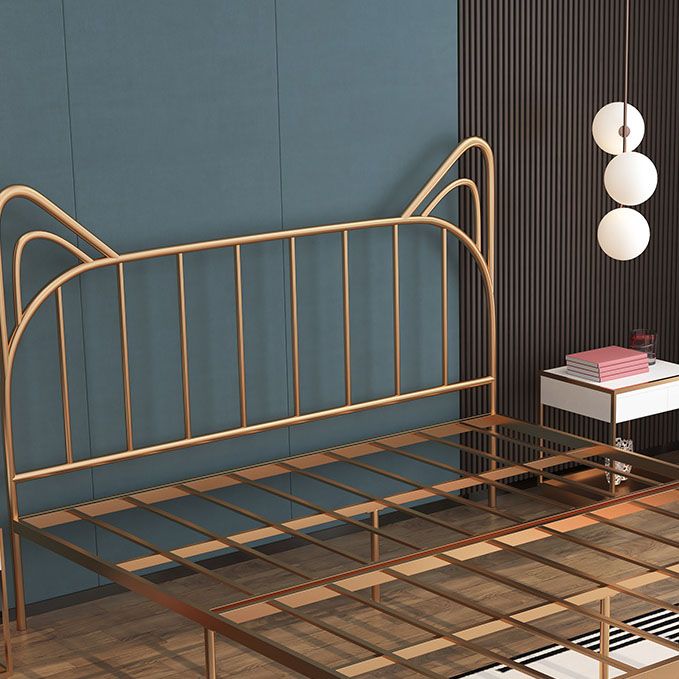 Metal Bed with Headboard High Profile Open-Frame Bed in Gold Finish