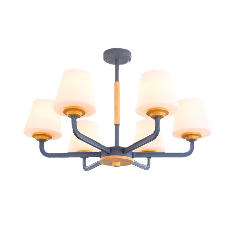 Cone Chandelier Light Fixture Modernism White Glass 3/5/6 Lights Hanging Ceiling Light in Grey/White/Green for Bedroom