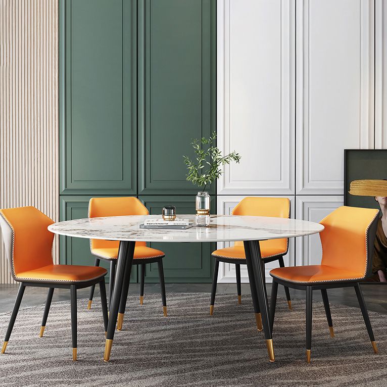 Traditional Luxury Round Drop-Leaf Dining Table Stone Furniture for Dining Room