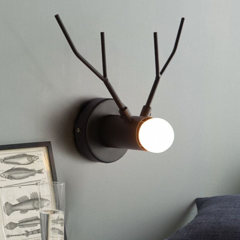 1 Light Metal Wall Lamp Classic Black Exposed Bulb Indoor Sconce Light Fixture with Elk Design