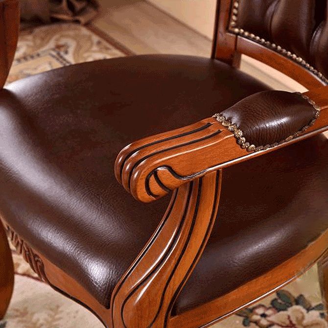 Leather High Back Dining Side Chair Kitchen Side Chair with Solid Wood Legs