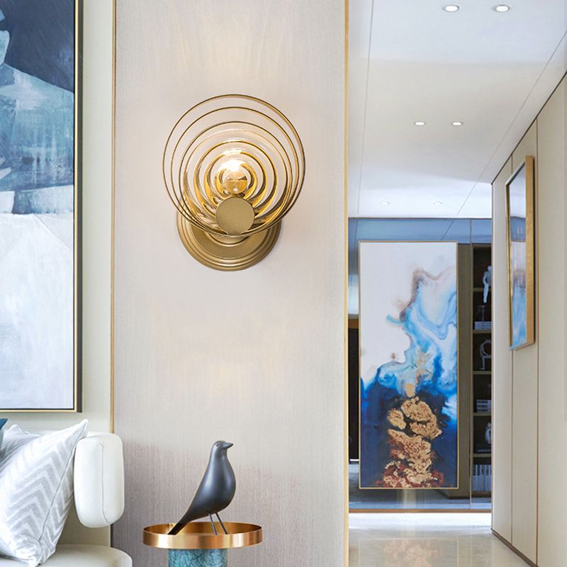 Metal Circle Wall Lamp Tradition 1/2 Bulbs Gold Sconce Light Fixture for Bedside