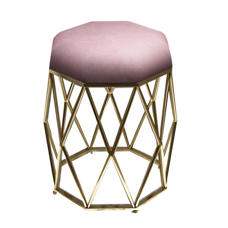 Luxury Ottoman Velvet Upholstered Solid Color Tear Resistant Round Ottoman with Metal Legs