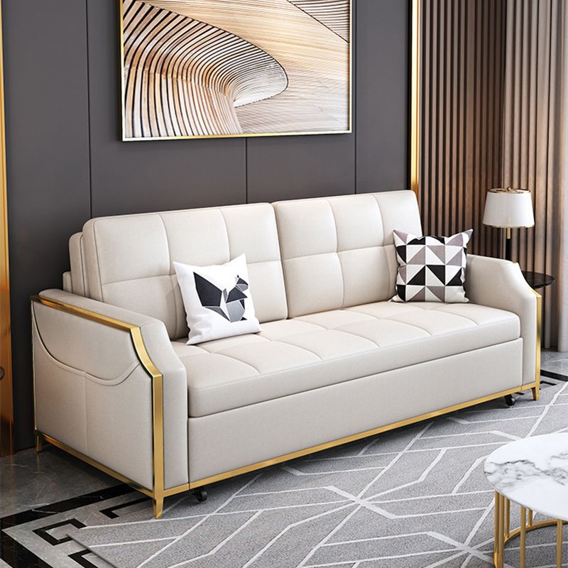 White Sleeper Sofa Faux leather Sofa Bed with Detachable Mattress