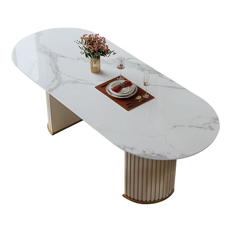 Sintered Stone Top White Table for Restaurant Modern Dining Table with Double Pedestal