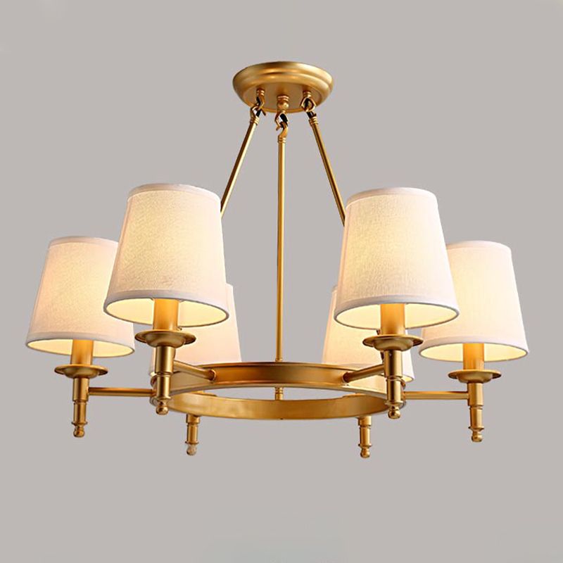 Lustre de lustre vertical américain lustre de plafond en métal avec ombre en tissu