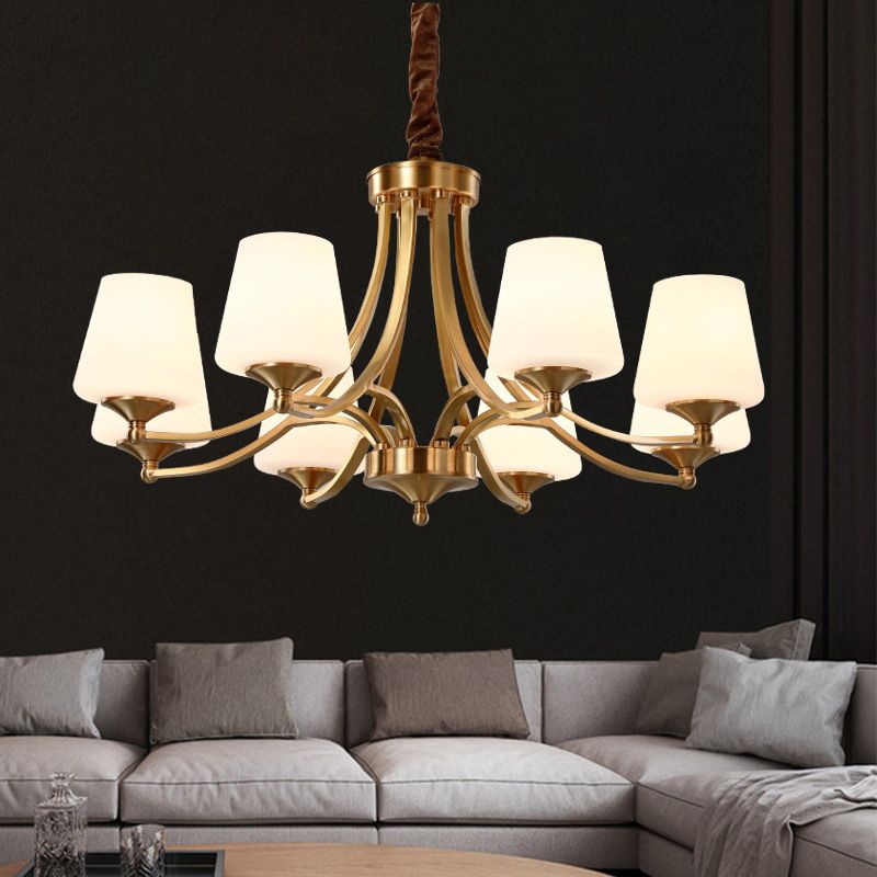 Conical Chandelier Light Fixture Traditional Frosted White Glass Pendant Lighting for Restaurant