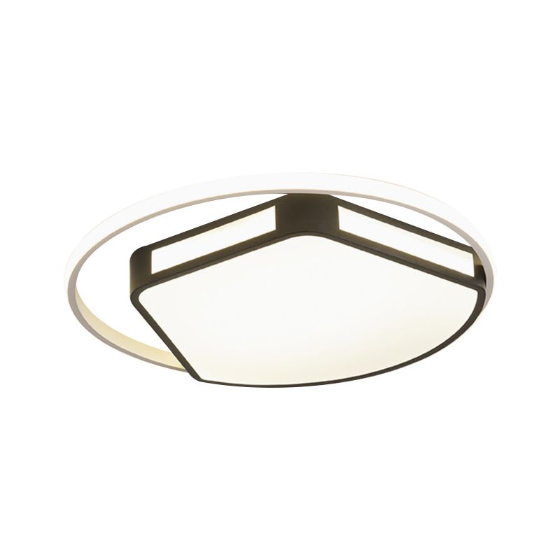 Éclairage encastré de plafond rond/carré de 16 po/19,5 po de largeur à LED métallique minimaliste pour chambre à coucher en blanc et noir