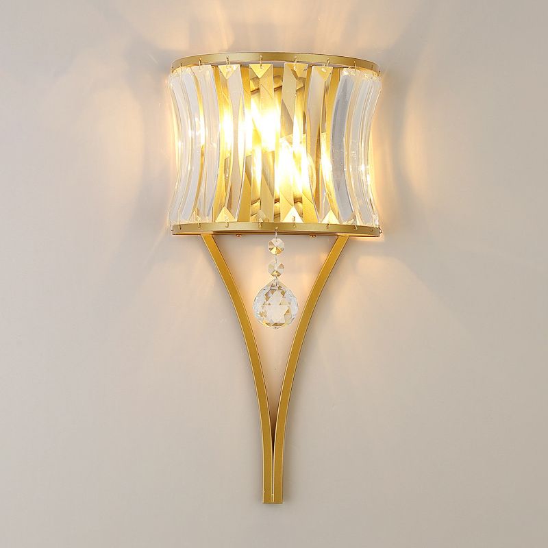 1 Bulb Clear Crystal Wall Lamp Rustic Curved Wave Bedroom Wall Mounted Lighting with Metal Frame