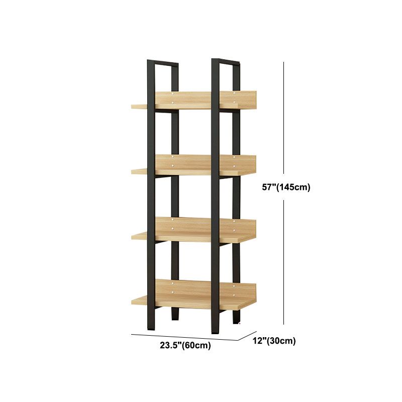 Contemporary Metal and Wooden Bookshelf Open Shelf Bookcase with Shelves