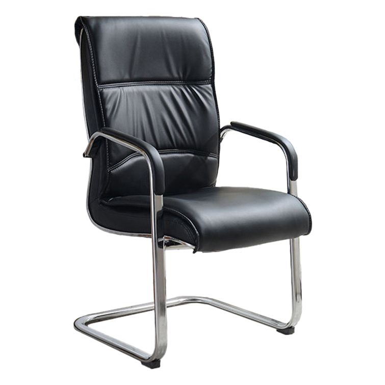 Modern Mid-back Office Chair No Wheels Upholstered Arm Chair