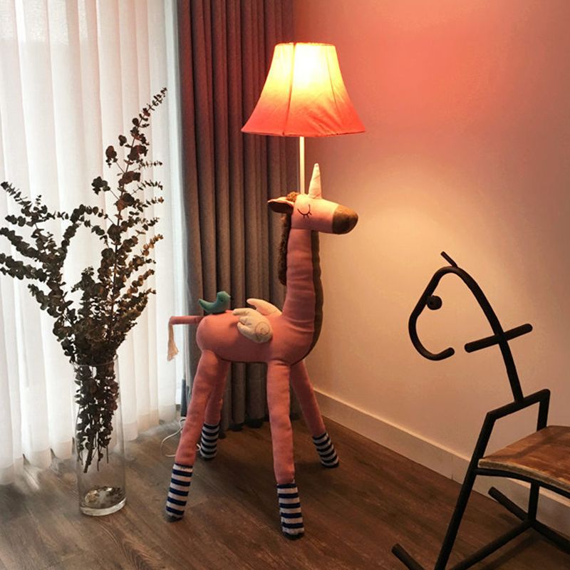 Lampada in piedi tessuto in tessuto a campana Kids 1 Testa Pianio rosa/bianco Luce con decorazione unicorno per bambini