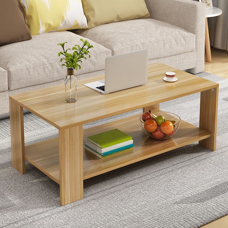 Modern Style Wood-paneled Rectangular Coffee Table with a 4 Legs Base