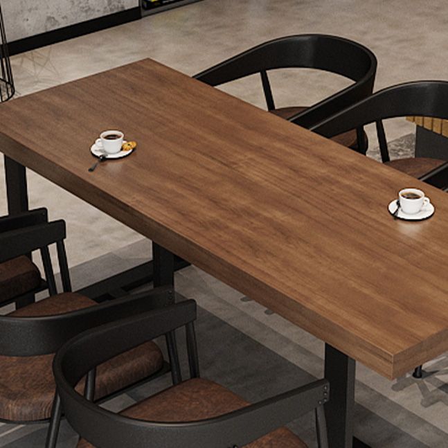 Industrial Dining Room Table Rectangle Solid Wood Dinette Table in Brown