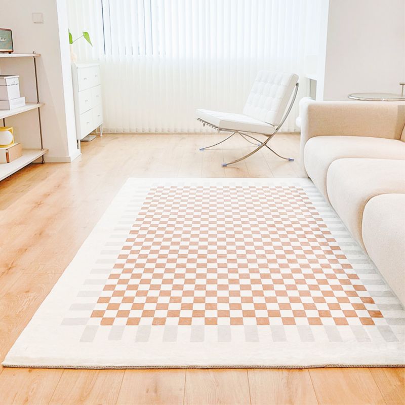 Minimalist Checkered Pattern Carpet Polyester Rug Non-Slip Backing Area Carpet for Living Room