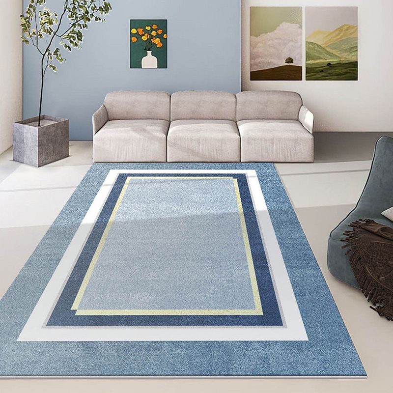 Modern Blue Rug Polyester Striped Area Rug Washable Rug for Drawing Room