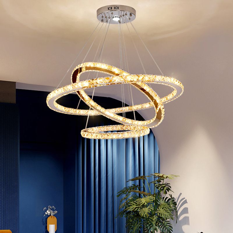 Contemporary Tiered LED Hanging Ceiling Lights Gold Crystal Pendant Chandelier for Living Room