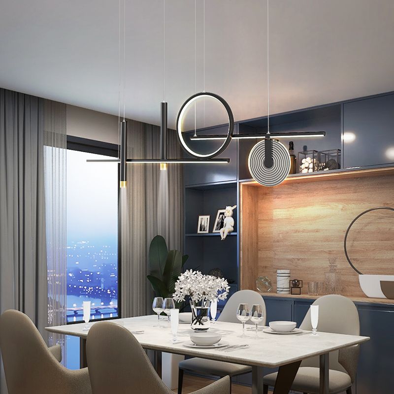 Isola ombreggiata minimalista Isola Light Metal Sala da pranzo LED Isola Penderant Light in Black