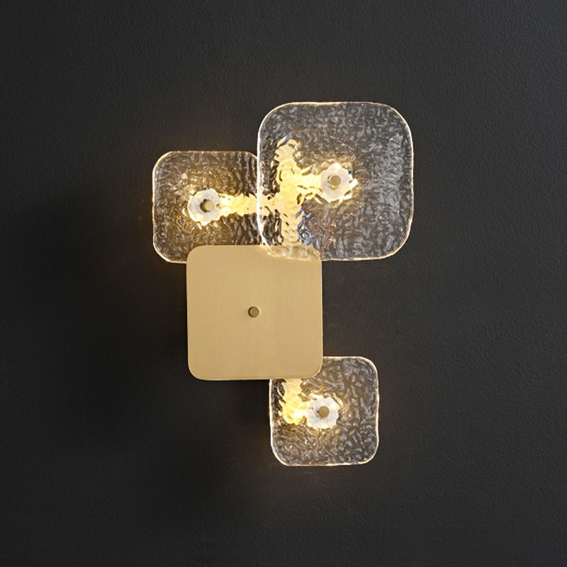 Modern Metal Wall Sconce Square Shape Wall Light with Glass Shade for Bedroom