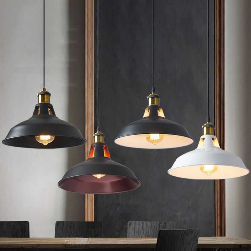 Rustic Pot-Lid Suspension Lighting 1 Head Iron Hanging Light with Venting Hole for Bar